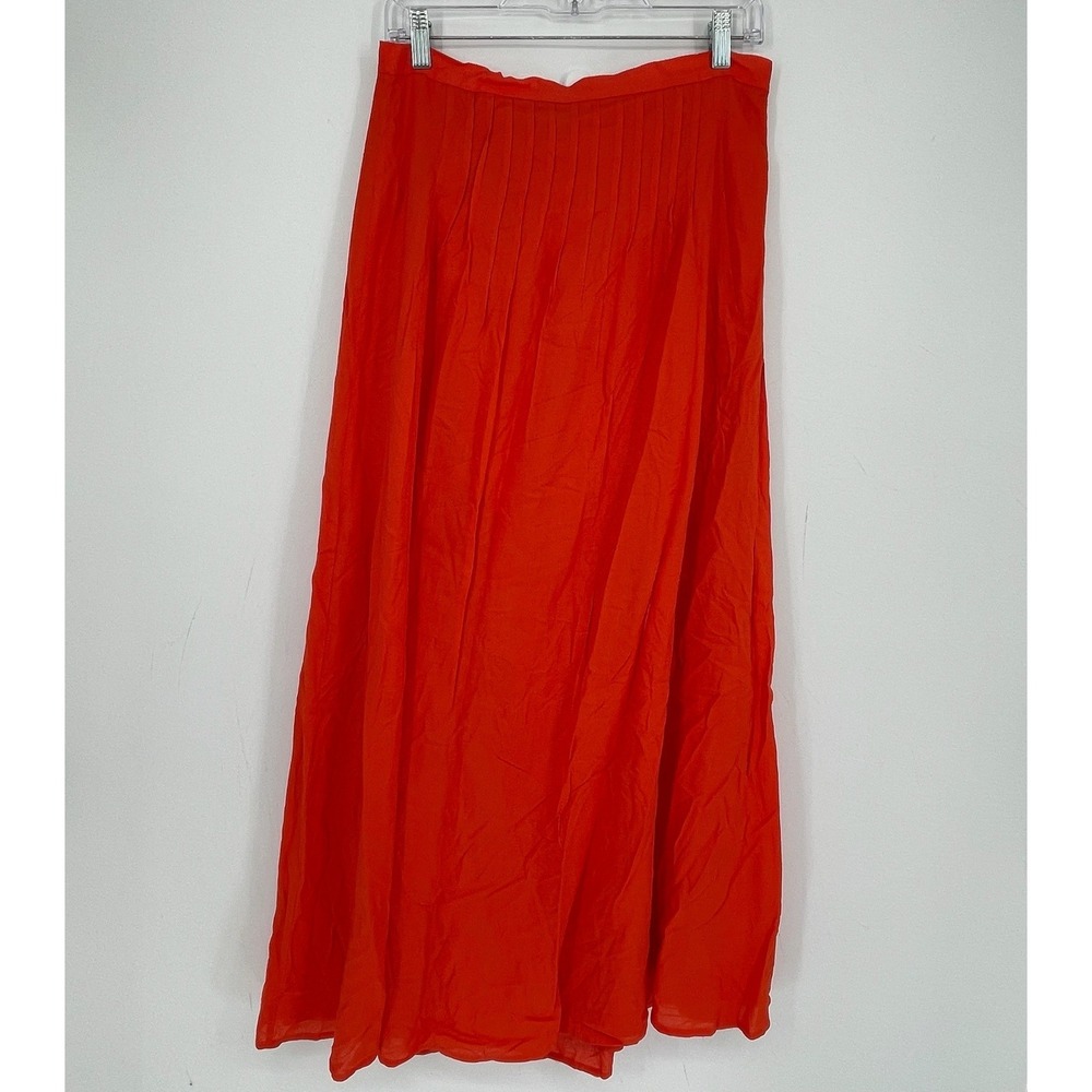 Ann Taylor LOFT Women's Orange Pleated Rayon Summer Boho Maxi Skirt Size 6